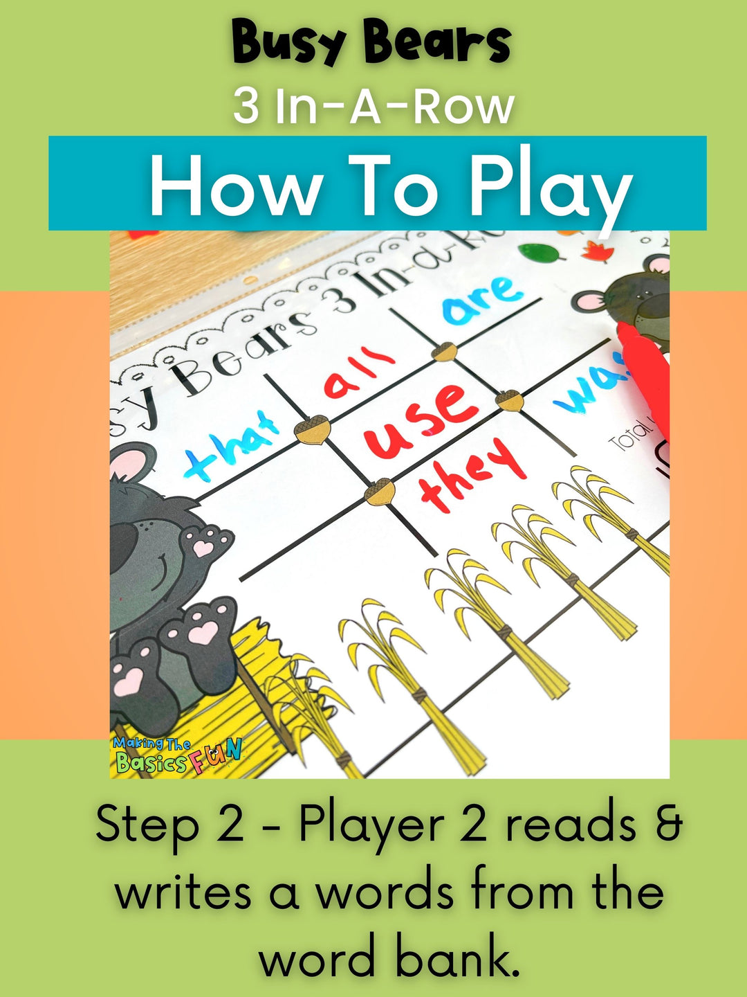 Editable Word Game | Busy Bear 3 In-A-Row