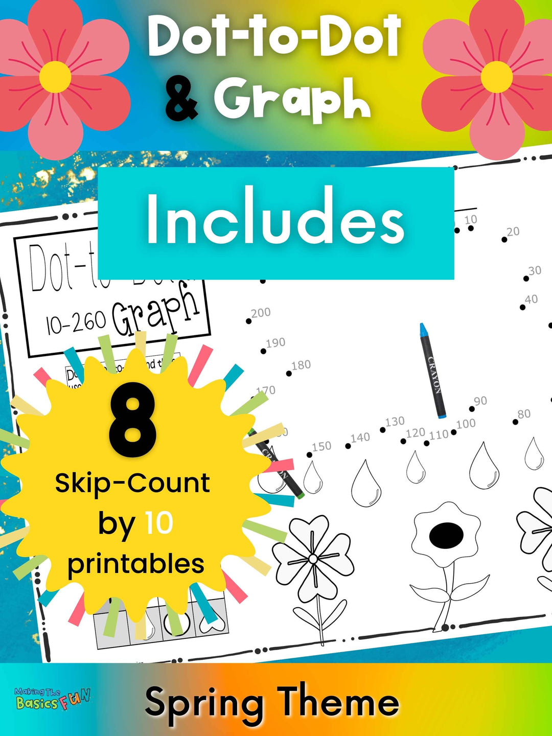 Dot-To-Dot & Graph Skip Count by 10 & 2 - Spring