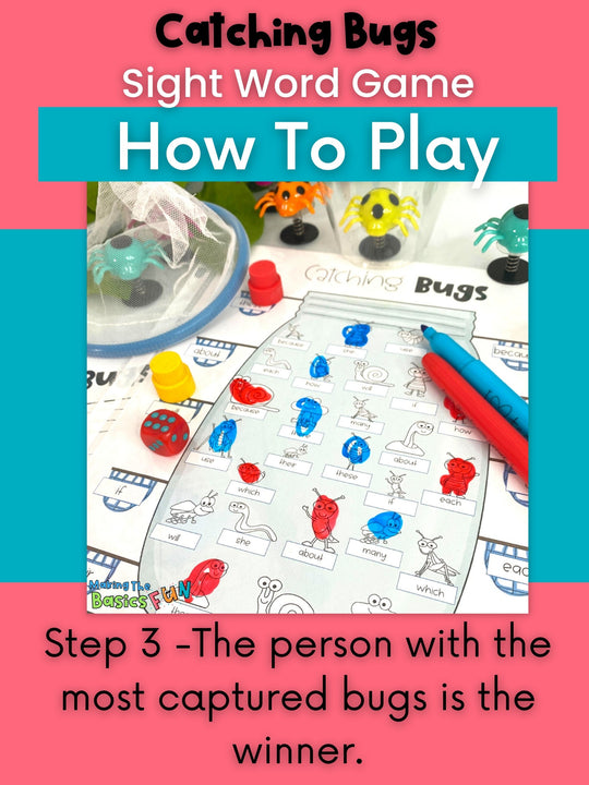 Kindergarten Printable Sight Word Game | Editable | Catching Bugs
