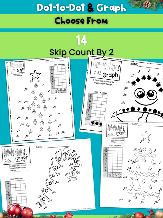 Dot-To-Dot & Graph Christmas Skip Count by 10 and 2