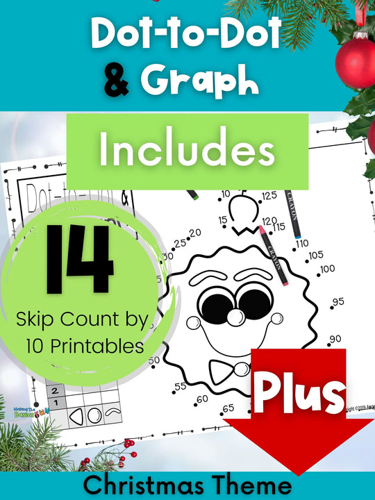 Dot-To-Dot & Graph Christmas Skip Count by 10 and 2