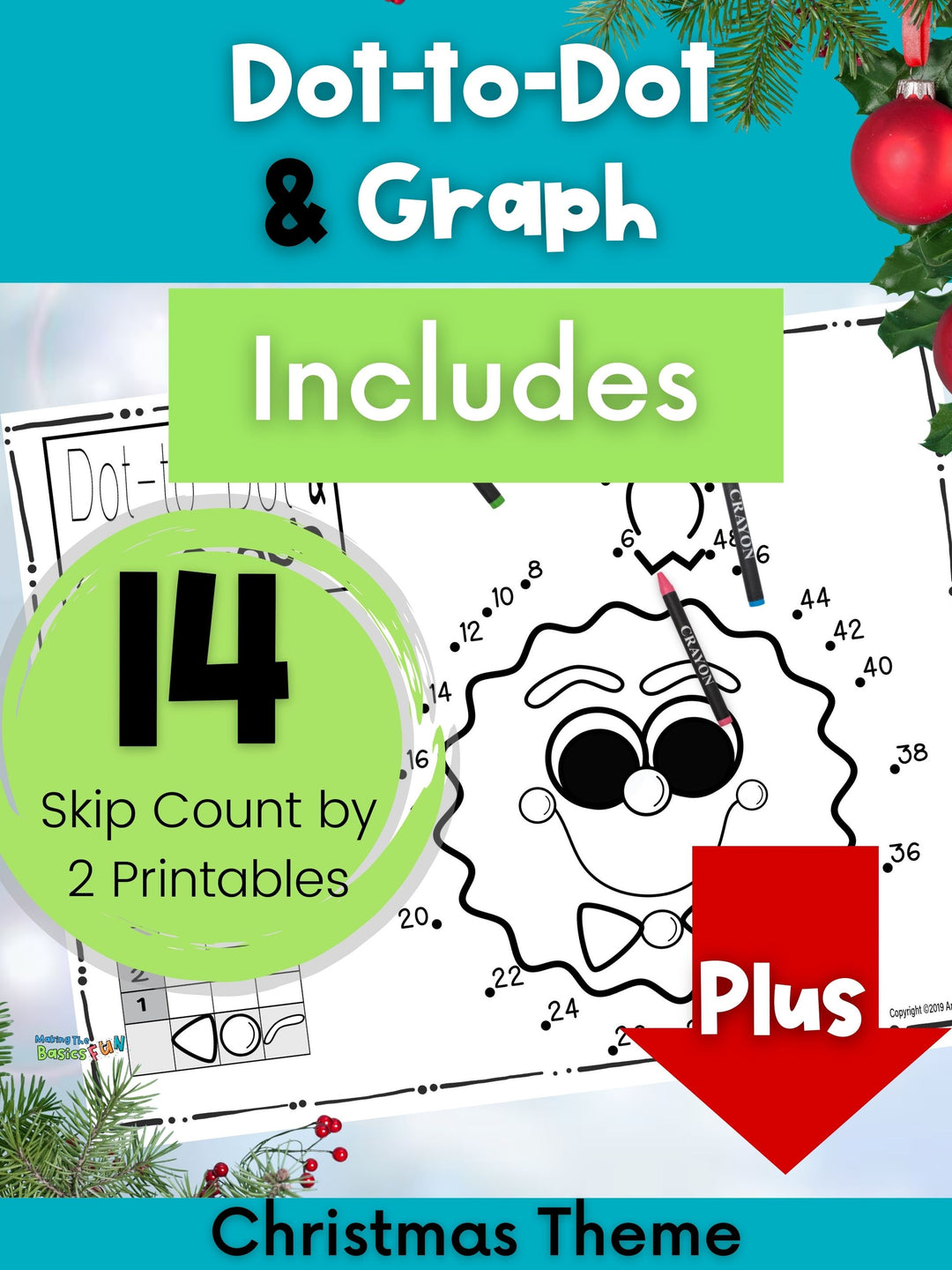 Dot-To-Dot & Graph Christmas Skip Count by 10 and 2