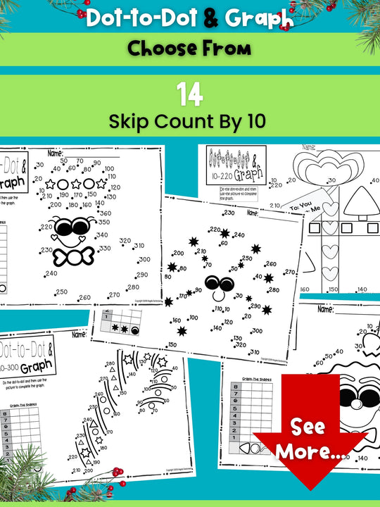 Dot-To-Dot & Graph Christmas Skip Count by 10 and 2