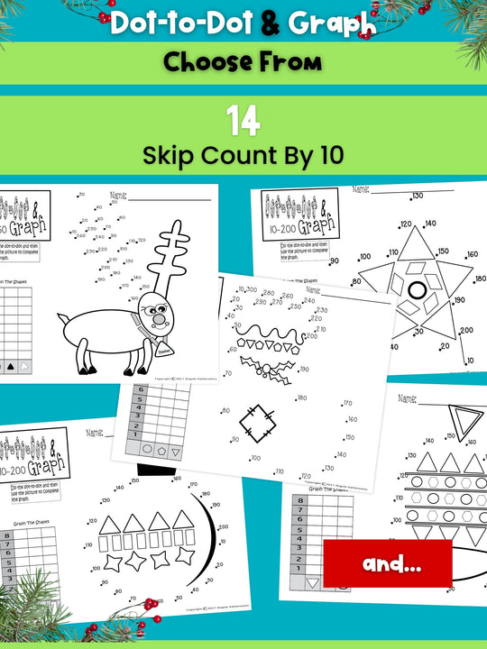 Dot-To-Dot & Graph Christmas Skip Count by 10 and 2