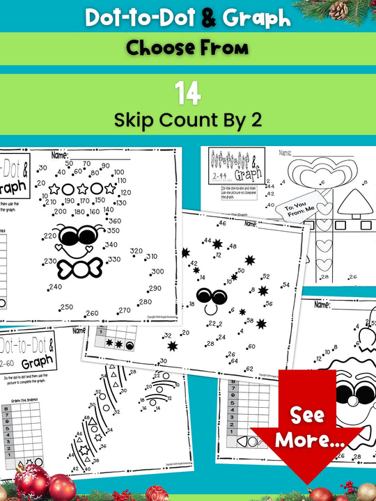 Dot-To-Dot & Graph Christmas Skip Count by 10 and 2