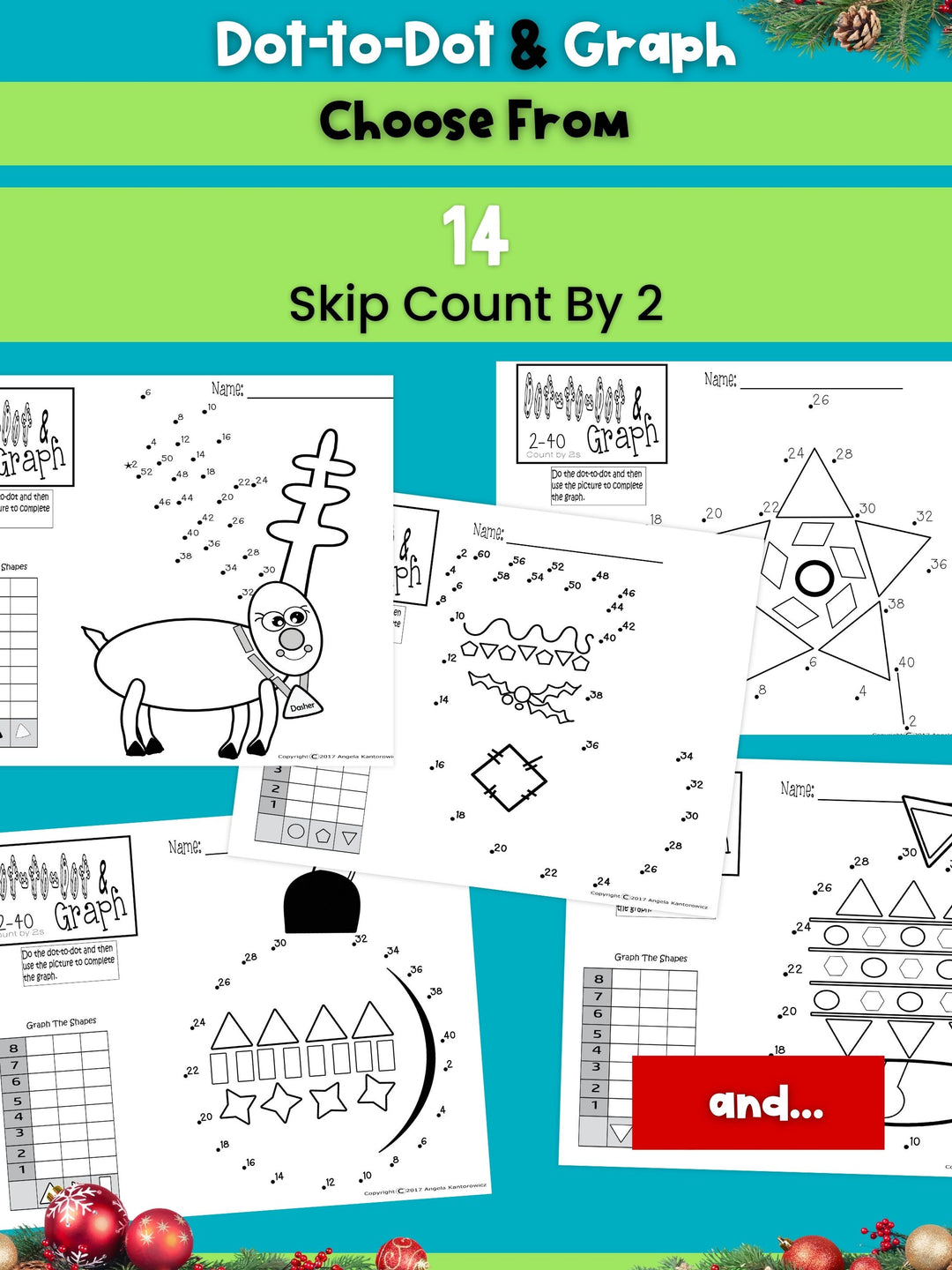 Dot-To-Dot & Graph Christmas Skip Count by 10 and 2