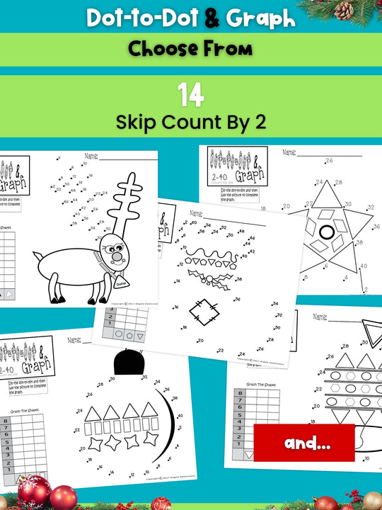 Dot-To-Dot & Graph Christmas Skip Count by 10 and 2