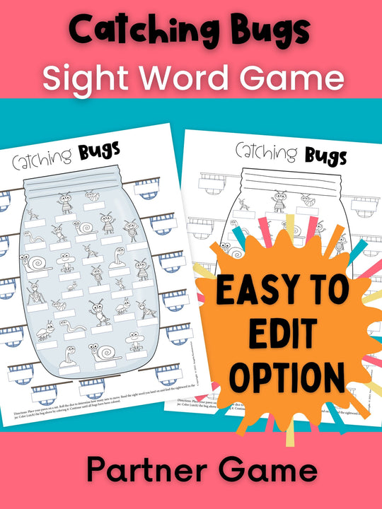 Kindergarten Printable Sight Word Game | Editable | Catching Bugs