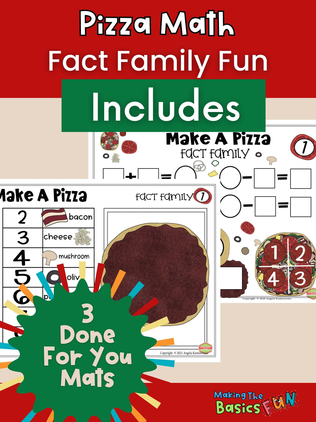 Fact Family Pizza Math - Editable Math Printable Game