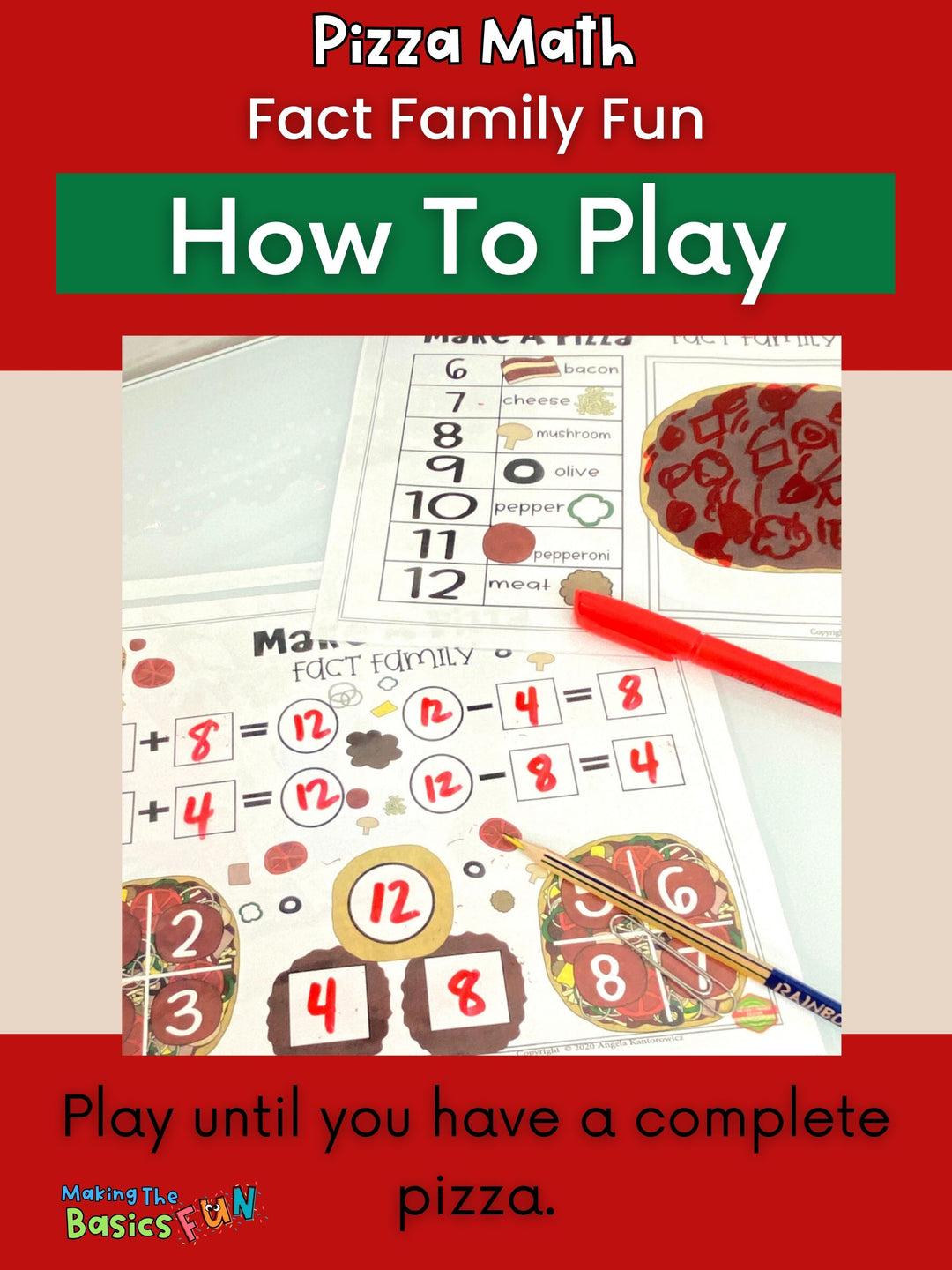 Fact Family Pizza Math - Editable Math Printable Game