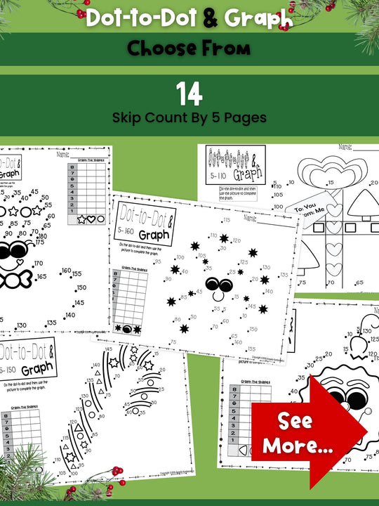 Dot-To-Dot & Graph Christmas Skip Counting by 5