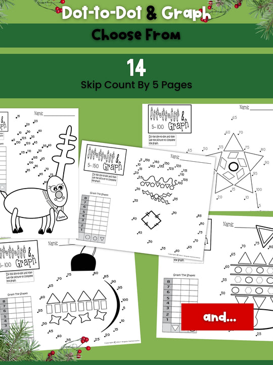 Dot-To-Dot & Graph Christmas Skip Counting by 5