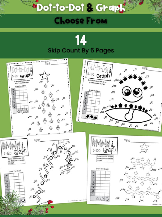 Dot-To-Dot & Graph Christmas Skip Counting by 5