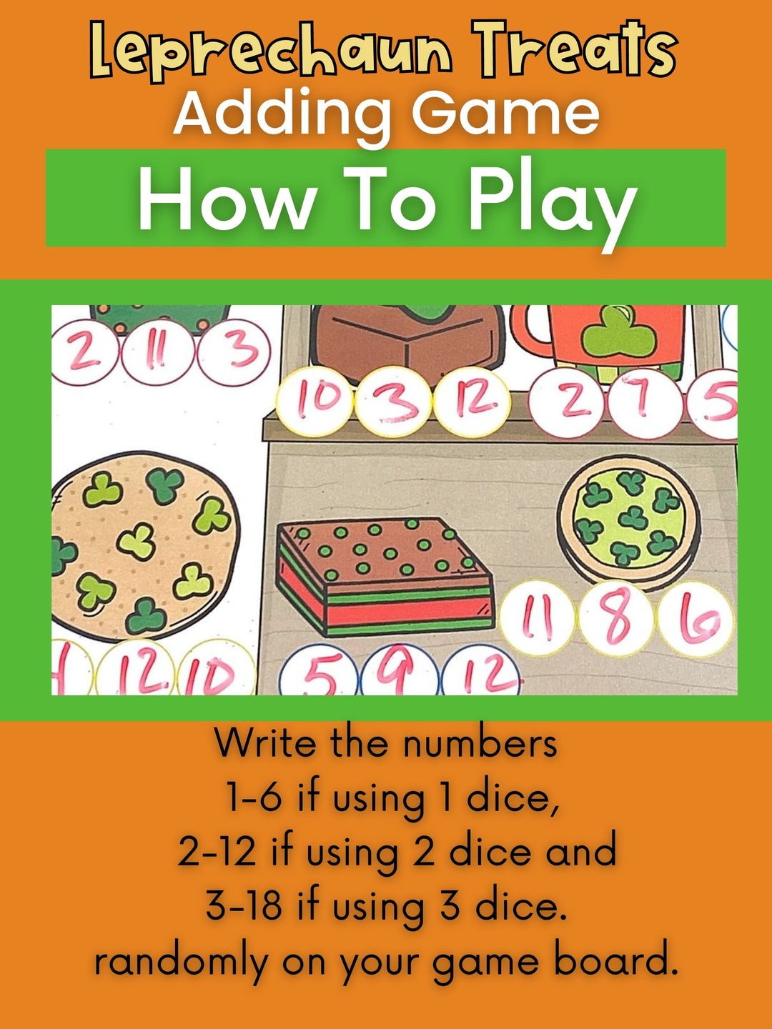 Dice Math Game - Leprechaun Treats