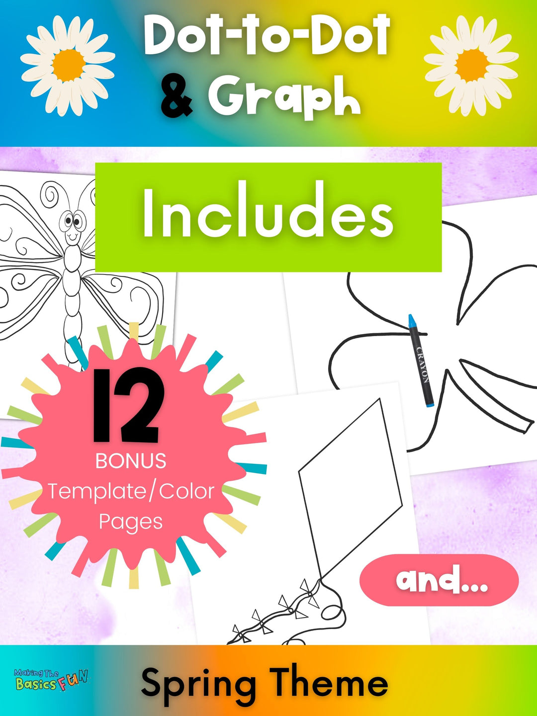 Bonus printables of art templates including a smiling dragon fly, 3 leaf clover and kite 