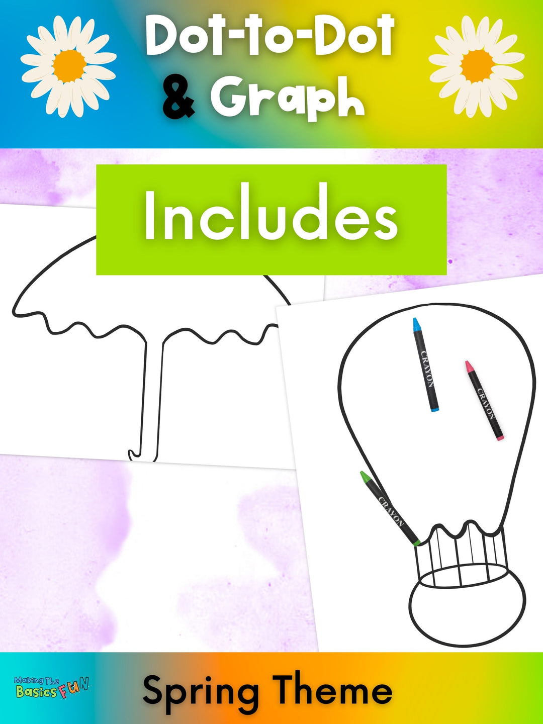 Bonus printables of art templates including a hot air balloon and umbrella are included in the set.