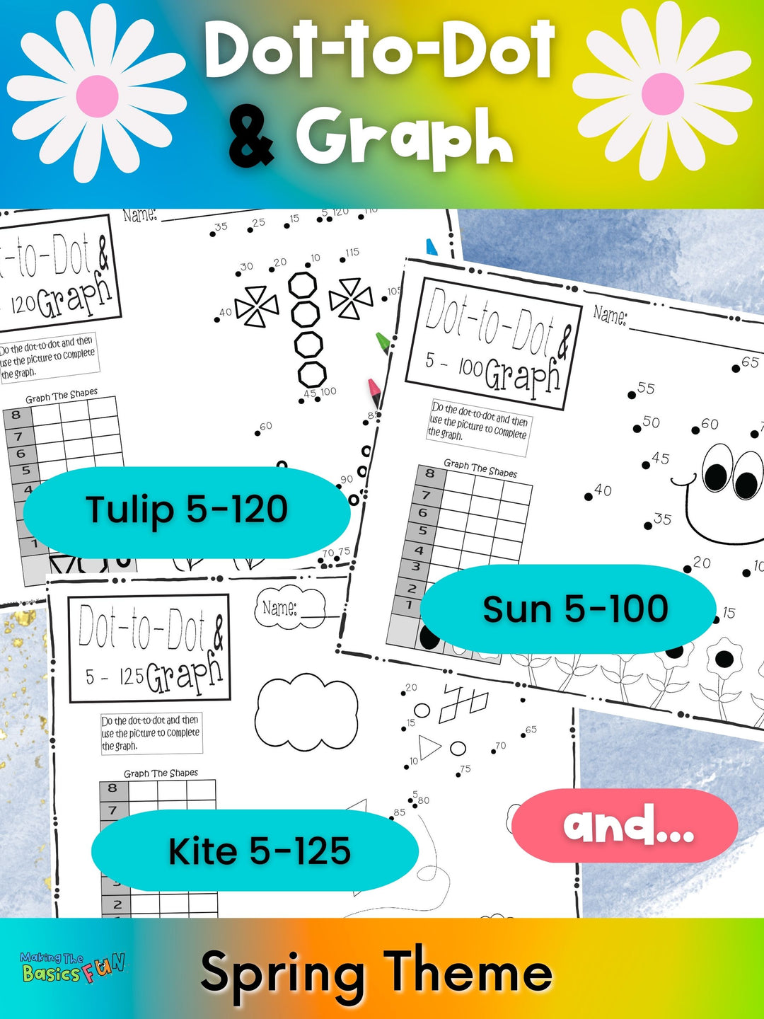 Numbers Dopping Graph Dot-to-Dot & Graph Spring Skip Counting by 5 – Making The Basics Fun Store