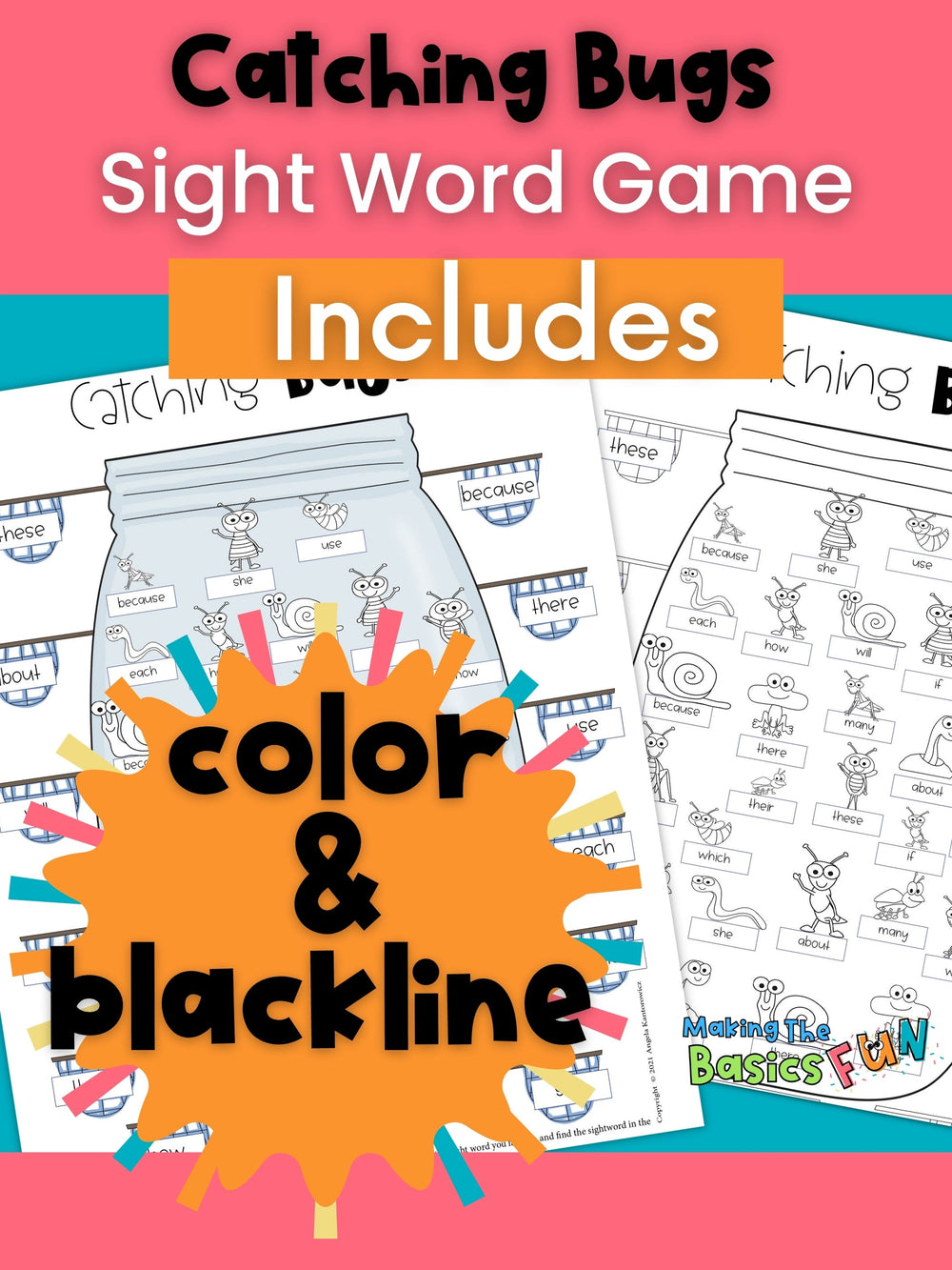 Kindergarten Printable Sight Word Game | Editable | Catching Bugs