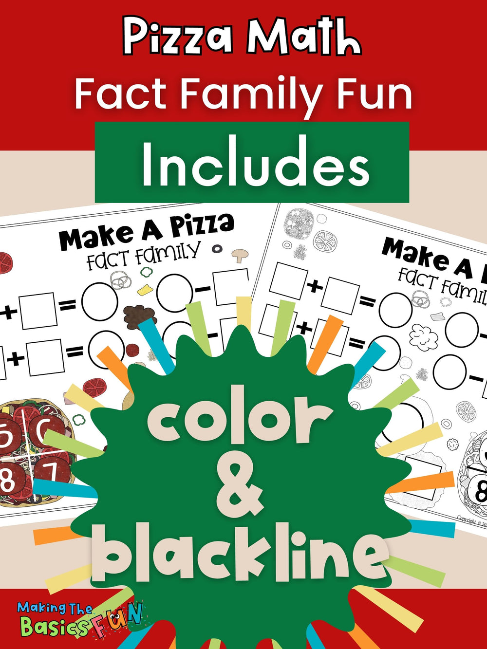 Fact Family Pizza Math - Editable Math Printable Game