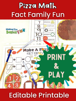 Fact Family Pizza Math - Editable Math Printable Game