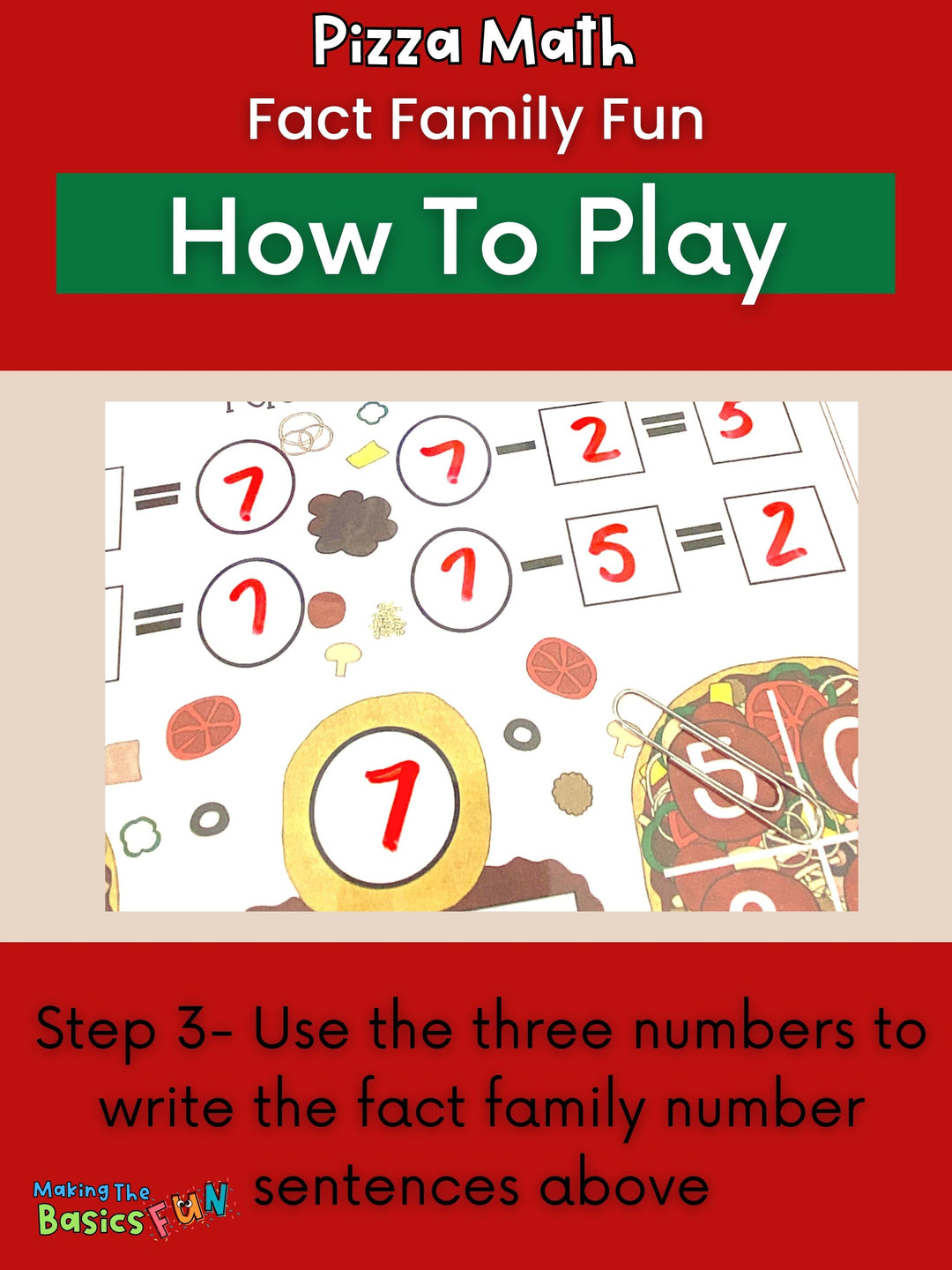 Fact Family Pizza Math - Editable Math Printable Game