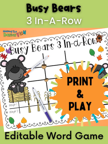 Editable Word Game | Busy Bear 3 In-A-Row